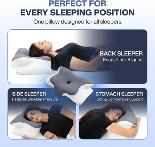 Vista 2 de Almohada ergonómica de espuma viscoelástica con orificio para el brazo, soporte ortopédico cervical de mariposa para dormir de lado, reduce