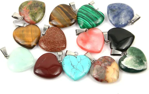 Vista 10 de LE SKY 20 piezas de dijes de piedra natural en forma de corazón, dijes de piedra curativa para hacer joyas