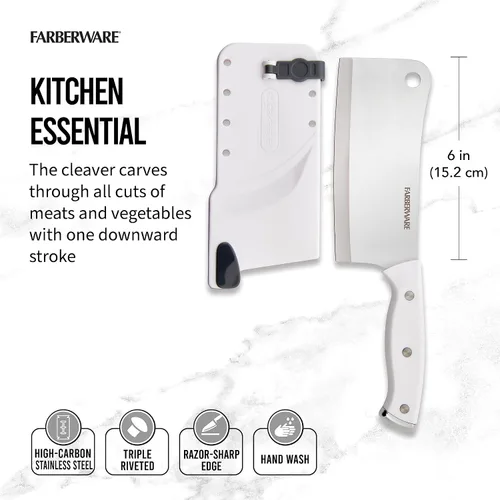 Vista 2 de Farberware - Cuchilla de 6 pulgadas con funda autoafilable EdgeKeeper, hoja de acero inoxidable de alto carbono, mango blanco de triple remache