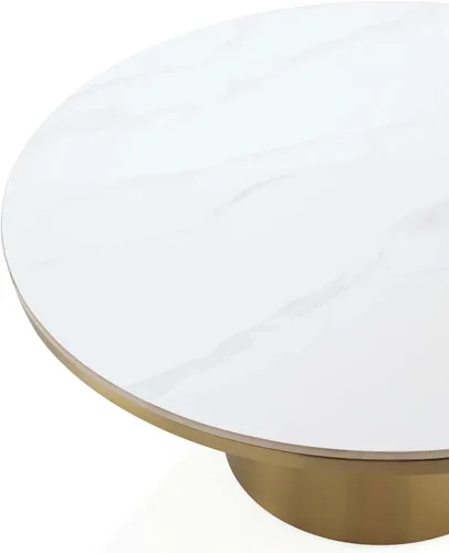 Vista 3 de Manhattan Comfort Glenn - Mesa de centro redonda con elegante parte superior de piedra sinterizada y base de acero inoxidable, diseño elegante