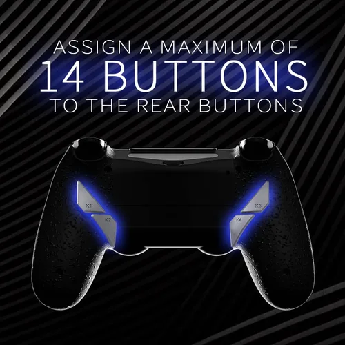 Vista 4 de HEXGAMING NEW EDGE Wireless Pro Controller Compatible with ps4-4 Remappable Back Buttons - Hair Triggers - Interchangeable Thumbsticks - Black Red