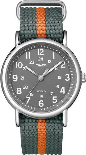 Vista 10 de Timex Weekender 38mm Unisex Analog Watch INDIGLO Backlight Adjustable Durable Nylon Fabric Slip Through Strap 24 Hour Time
