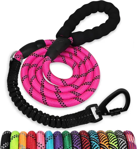 Vista 39 de Correa de perro de cuerda de 3 pies: correa resistente con gancho giratorio bloqueable, hilos reflectantes, bungee y asa acolchada - Correa