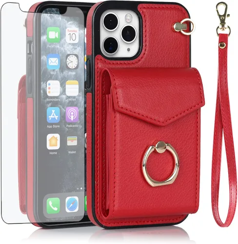 Vista 8 de Asuwish Funda de teléfono para iPhone 11 Pro Max 6.5 con protector de pantalla de vidrio templado y anillo de bloqueo RFID, soporte para tarjetas