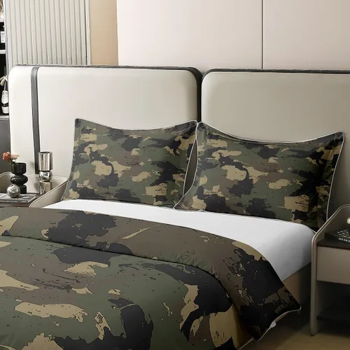 Vista 4 de Juego de funda de edredón de camuflaje 100% algodón para niños, adolescentes, estilo militar, juego de funda de edredón con estampado de camuflaje