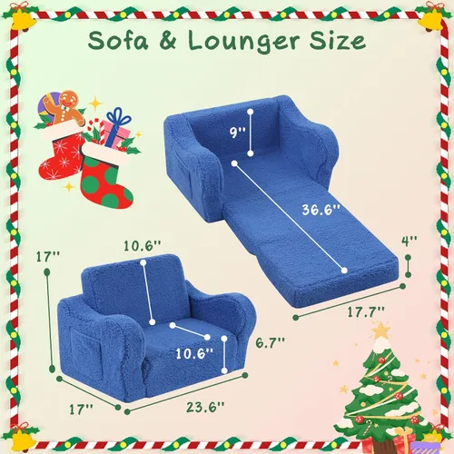 Vista 39 de MOMCAYWEX - Sofá para niños, 2 en 1, plegable, piel de melocotón, color azul