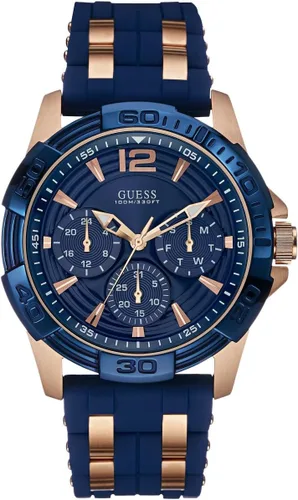 Vista 2 de Guess Iconic - Reloj de acero inoxidable con correa de silicona resistente a manchas, azul