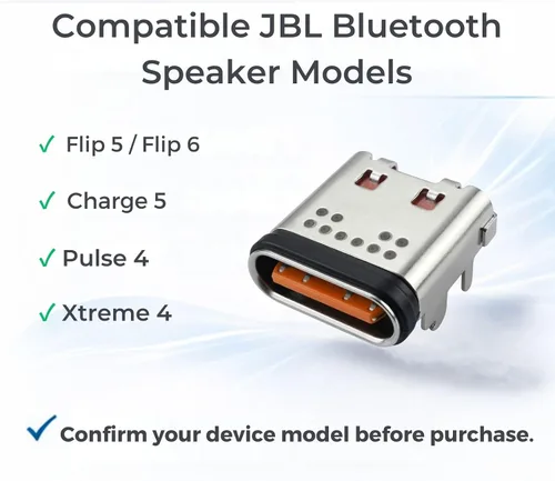 Vista 3 de Paquete de 2 puertos de carga USB-C de repuesto para altavoces Bluetooth JBL Flip 5, Flip 6 y Flip 7 para altavoces Bluetooth Charge 5, Pulse 4