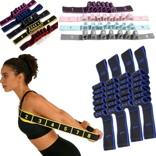 Vista 11 de Banda de resistencia de fitness para estiramiento y yoga, banda de resistencia de yoga ajustable de 8 segmentos con asas para brazos, ejercicio