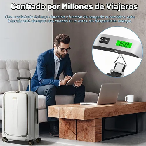 Vista 7 de WGGE Báscula digital para equipaje, 110 lb/50 kg, pantalla LCD