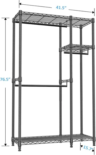 Vista 2 de IZEUK Perchero de Ropa de Alambre Resistente de 2 Combinaciones para Colgar Ropa, Perchero de Armario Guardarropa de Metal Independiente con 3 Negro