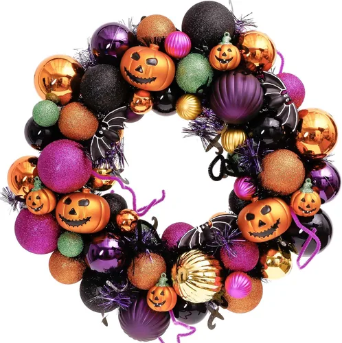 Vista 9 de Valery Madelyn Decoraciones de Halloween Corona de calabaza de 12 pulgadas