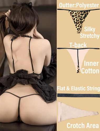 Vista 6 de Tangas de algodón con tanga para mujer, ropa interior sin costuras, tangas, sexy, paquete de 4
