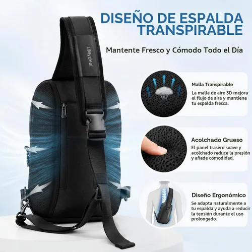 Vista 5 de Mochila bandolera RFID, bandolera de hombro para hombre para viaje de iPad Negro
