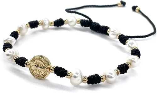 Vista 7 de Cultured Freshwater Pearl Bracelet With St Benedict Medal on Adjustable Red String for Women