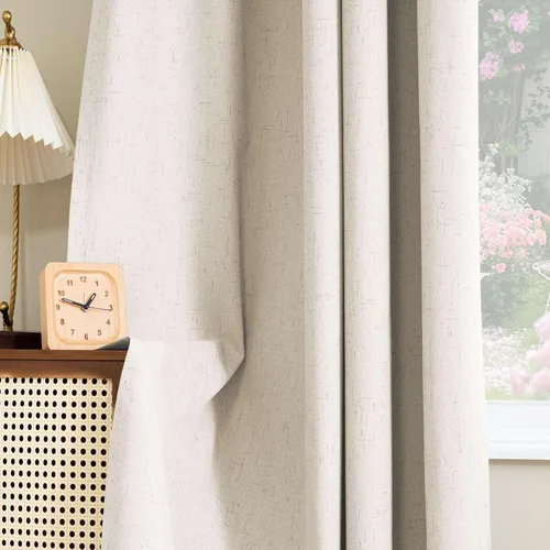 Vista 101 de H.VERSAILTEX Cortina 100% opaca para dormitorio, 63 pulgadas de largo, con ojales, cara de lino, bloqueo de luz completa, cortina para sala de Arena