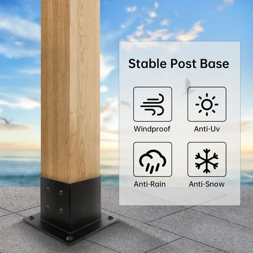 Vista 2 de Base de Poste 4×4, Soportes de Poste de Terraza, Tamaño Interior 3.5"×3.5", Base de Anclaje de Poste de Valla de Acero Grueso, Metal Negro
