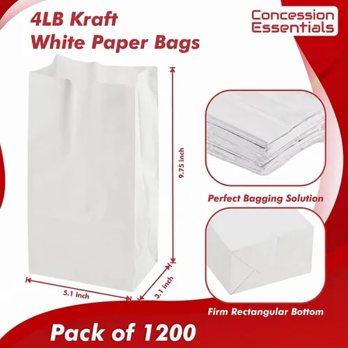 Vista 2 de Concession Essentials - Bolsas de papel blanco de 4 libras - Bolsas de papel de servicio de alimentos para panadería, dulces, aperitivos y comida