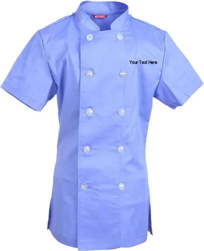 Vista 14 de Abrigo de chef bordado para mujer, camisa de chef de manga corta, abrigo de cocinero personalizado con tu texto Manzana Verde (Apple Green)