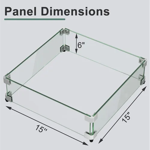 Vista 2 de GASPRO Protector de viento de vidrio para hoguera de 15 x 15 x 6 pulgadas, protector de vidrio templado, grueso y resistente, con soporte de esquina