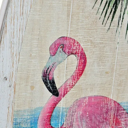Vista 3 de Decoración de Pared DKD Home Decor Madera Flamenco rosa Tropical
