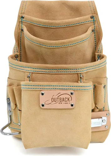 Vista 7 de OX - Bolsa de cuero con 2 bolsillos para cinturón de herramientas Construcción remachada, doble costura reforzada, se adapta a todos los tamaños