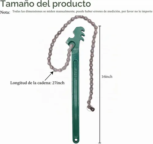 Vista 7 de Llave de cadena reversible resistente de 16 pulgadas para filtro de aceite y combustible de 1.5 a 7.5 pulgadas de diámetro