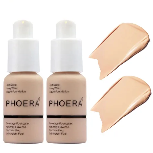 Vista 6 de BestLand 2Pack PHOERA Base de maquillaje líquida de cobertura completa - Corrector ligero de larga duración - Fórmula libre de aceite - Tono natural