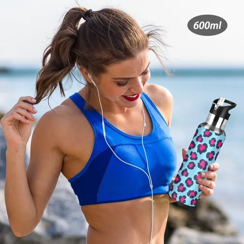 Vista 6 de Botella de agua deportiva sin BPA aislada de 32 onzas, botella de agua aislada de acero inoxidable con popote para gimnasio, viajes al aire libre