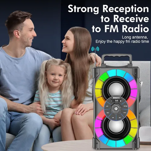 Vista 7 de Altavoces Bluetooth de 80 W, gran potente, inalámbrico, TWS, altavoz portátil para fiestas en casa al aire libre con luces LED, subwoofer, radio FM