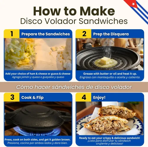 Vista 3 de Disquera de Pan Cubano Redondo (1 Unidad) – Prensa de Sándwich Cubana de Hierro Fundido para Disco Volador Para Sándwich – Fabricador de Sándwich