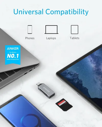 Vista 2 de Anker Lector de tarjetas SD, lector de tarjetas de memoria USB C 2 en 1 para cámara digital, visor de tarjetas SD con doble ranura para SDXC, SDHC
