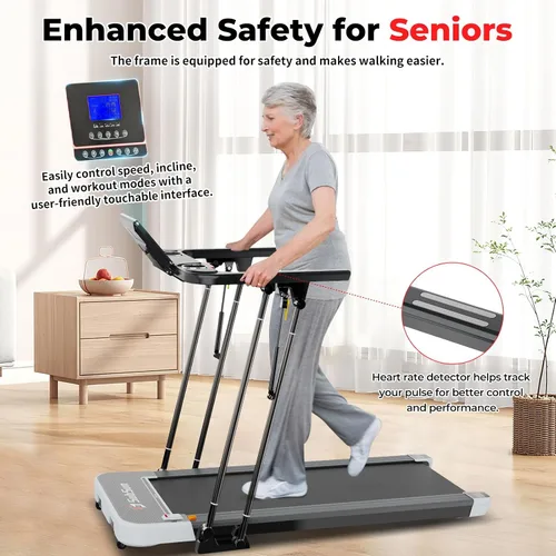 Vista 5 de SubSun Foldable Treadmill for Home, Portable Walking Pad with Handle, Manuall/Auto/No Incline, 2.5HP Treadmill with 265 Lbs, Black/White