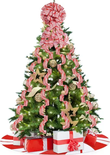 Vista 8 de Zomiboo Juego de decoración para árbol de Navidad incluye lazo de Navidad con bastón de caramelo, arco decorativo de 31.5 pulgadas, rojo y blanco
