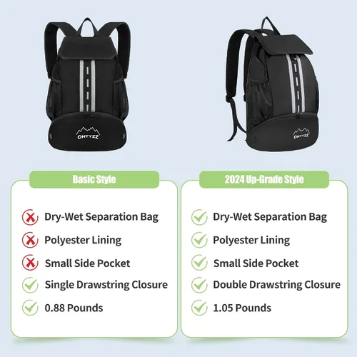 Vista 2 de ONTYZZ - Mochila deportiva estilo básico con cierre de cordón, mochila de baloncesto con compartimento para zapatos, bolsa de playa con separación
