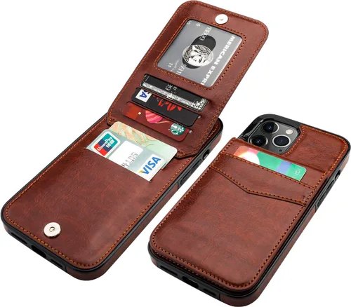 Vista 23 de KIHUWEY - Funda tipo cartera para iPhone 12 Pro Max, soporte para tarjetas, color negro Ranuras para tarjetas de crédito, piel sintética, cierre