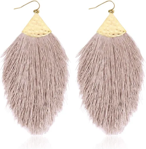 Vista 20 de Aretes bohemios de hilo sedoso con flecos y borlas – Ligeros, colgantes, con hebras y forma de pluma Fleco de plumas - Azul Aqua