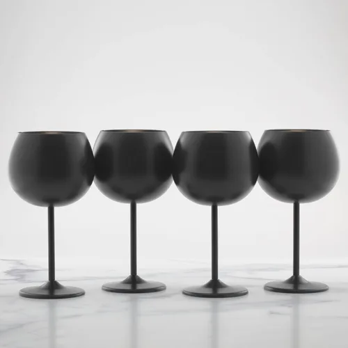 Vista 5 de Cambridge Silversmiths - Juego de 4 copas de vino de una sola pared con forma de globo negro cepillado de 12 onzas