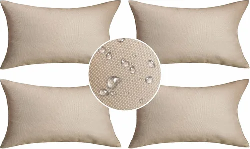 Vista 9 de Demetex Fundas de almohada de exterior impermeables de 16 x 16 pulgadas, fundas de almohada decorativas de lino para sala de estar, balcón y jardín