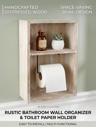 Vista 3 de Soporte de papel higiénico para montaje en pared, dispensador de rollo de papel de seda decorativo, estante flotante, gabinete empotrado