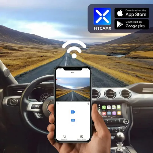 Vista 4 de Fitcamx Adaptador de cámara de tablero frontal 2K+trasera 1080P para Ford Mustang 2019-2023 (HD2-0141/con cubierta de sensor), estilo de fábrica
