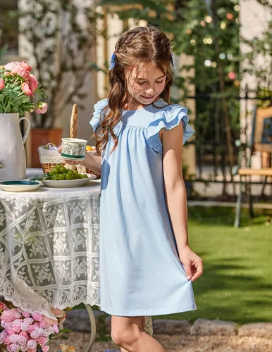 Vista 3 de Arshiner Camisones para niñas, lindos volantes, manga corta, pijamas de princesa, camisón para dormir