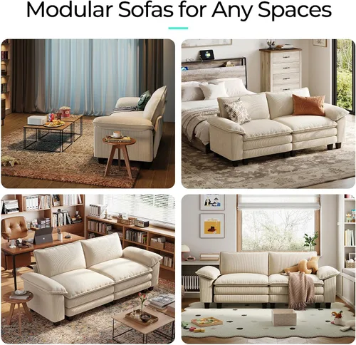 Vista 7 de LINSY HOME Sofá modular Cloud de 90 pulgadas, sofá modular modular de pana, sofá modular modular de pana, sofá biplaza moderno y cómodo, perfecto