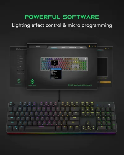 Vista 5 de Black Shark Teclado mecánico RGB para juegos con retroiluminación LED, teclado con cable con interruptores rojos, totalmente programable