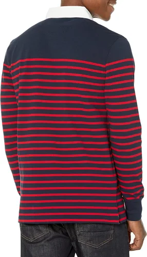 Vista 2 de Brooks Brothers Polo de piqué de algodón de manga larga para hombre, diseño de rayas marineras