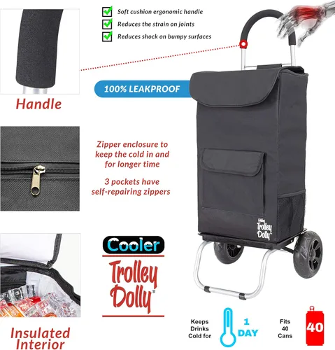 Vista 2 de Cooler Trolley Dolly, Negro Bolsa Térmica aislante plegable Rolling tailgating BBQ cerveza Hielo Cart