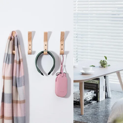 Vista 5 de Ganchos de madera montados en la pared, ganchos vintage de una sola pared, organizador resistente para colgar toallas y sombreros, paquete de 4