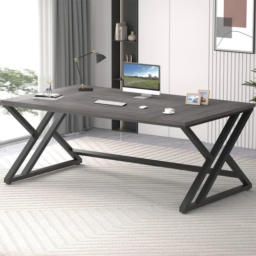 Vista 19 de LVB - Escritorio para computadora negro de 70.8", escritorio grande industrial para PC, escritorio de estudio para oficina en casa, escritorio