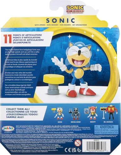 Vista 10 de Sonic The Hedgehog - Figura de acción clásica de Sonic con resorte coleccionable de 4 pulgadas