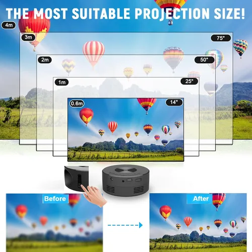 Vista 5 de Proyector para el hogar, mini proyector 1080P, amigable con los ojos, control remoto, interfaces USB y audio, soporte para cajas de TV, portátiles